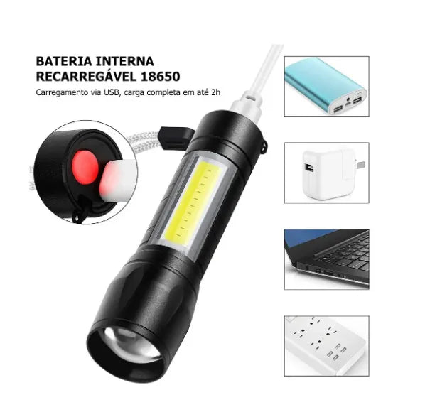 Mini Lanterna LED Recarregável Via USB