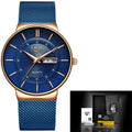 Relógio de quartzo ultrafino impermeável de luxo masculino com pulseira de aç