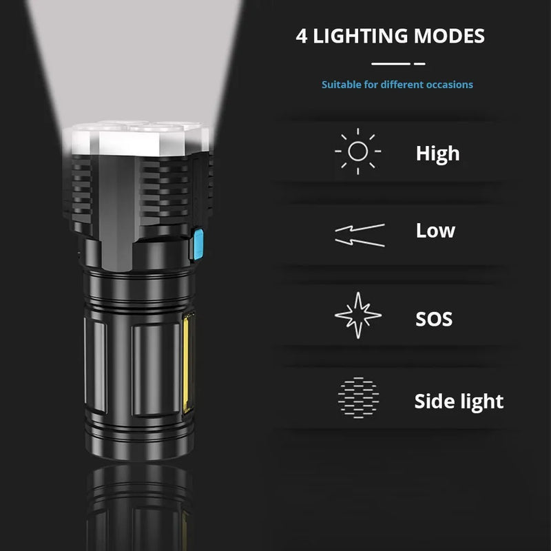 Lanternas LED de alta potência Tocha de acampamento 4 coletores de lâmpada luz